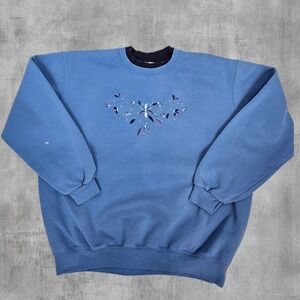 Top Stitch by Morning Sun Vintage Floral Embroidered Sweatshirt Grannycore Large